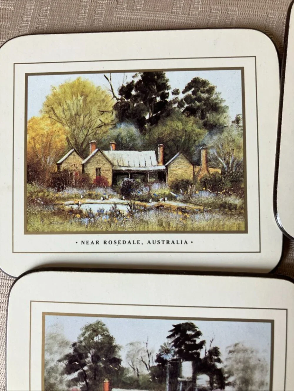 Vintage set of 6 cork-backed coasters Australian brand 